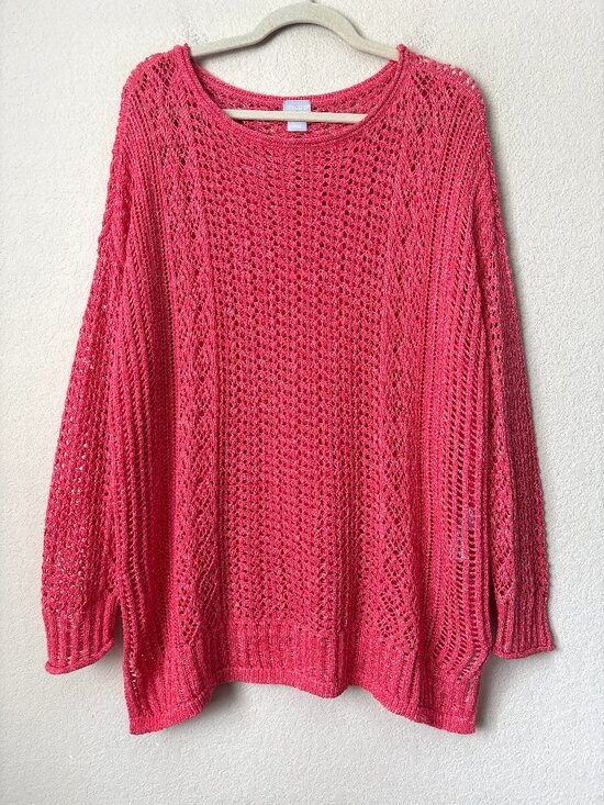 Chico's Sweaters - Chico’s Open Stitch Pullover Long Sleeve Lightweight Coral Pink Sweater